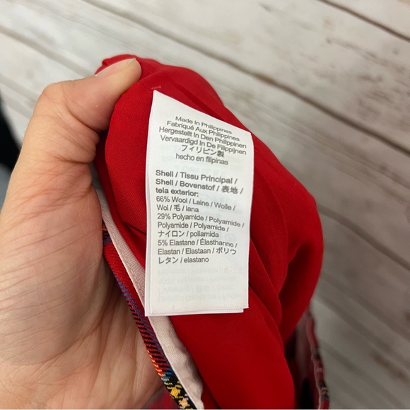 J Crew Red Plaid Full Length Straight Leg Bi-stretch Wool Blend Pants - Picture 7 of 8